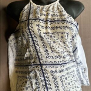 Women's Blue and White Halter Top